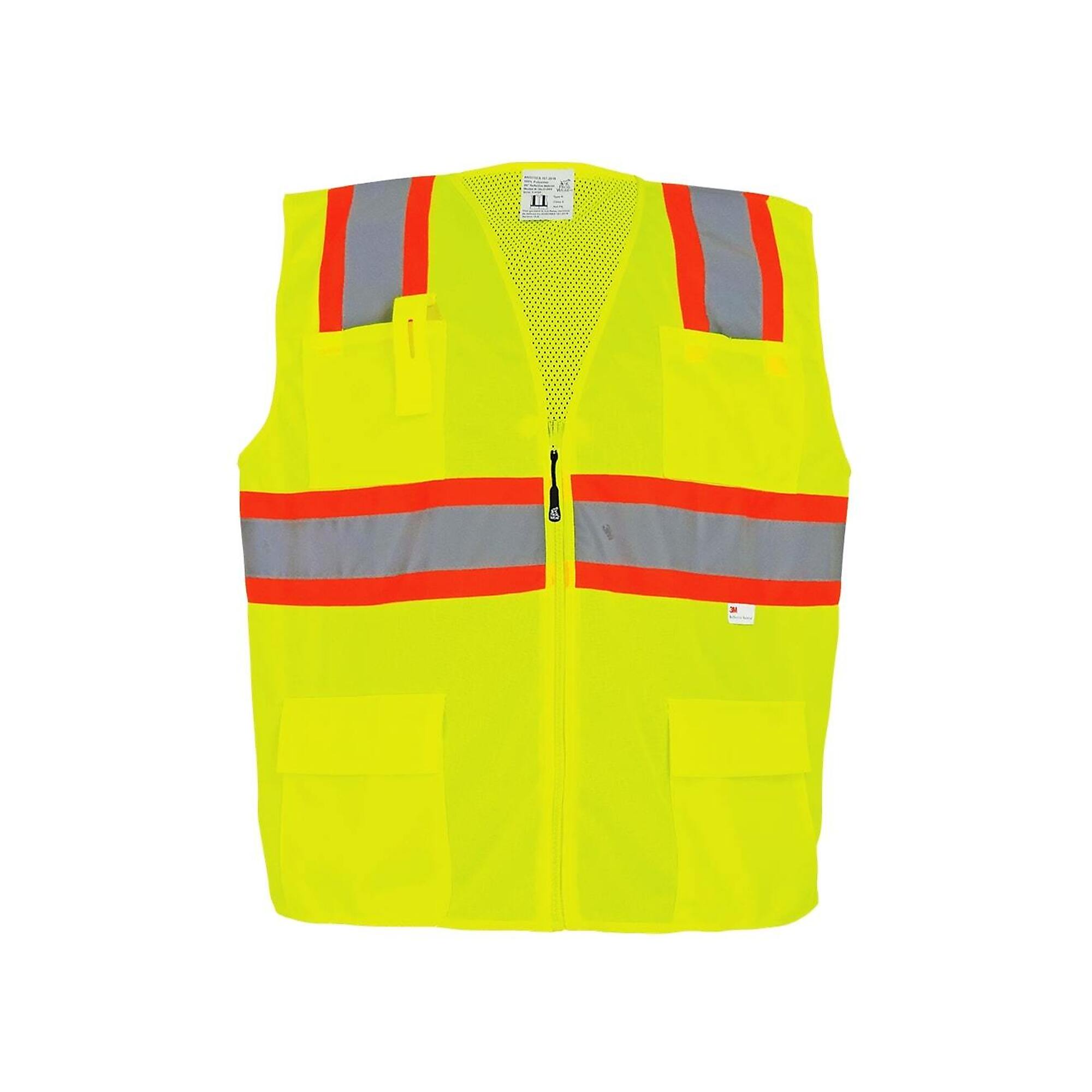 FrogWear HV Yellow/Green, Class 2, Type R, 4 Pocket, Solid/Mesh Vest